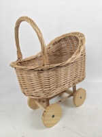 Panier de rangement tressé en osier 37x26xH46cm pour jouets en peluche, chariot poussette tressé à la main pour enfants, accessoire photo avec pieds KD