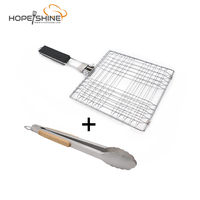 Panier de barbecue chromé avec poignée en bois pour grillades de poisson, viande et légumes