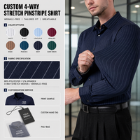 Chemise habillée à rayures fines pour hommes, extensible dans les 4 sens, infroissable, à manches longues, pour affaires et bureau, boutonnée, personnalisable, vente en gros