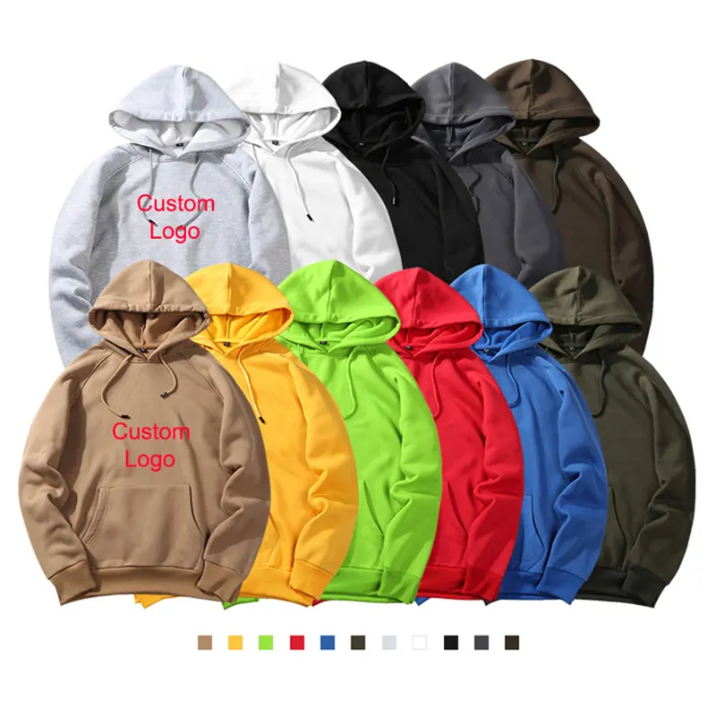 Herbst Winter Langarm Pullover Känguru Taschen Sweatshirt Hoodie Benutzer definiertes Logo Einfarbig Innen Fleece Herren Casual Hoodies