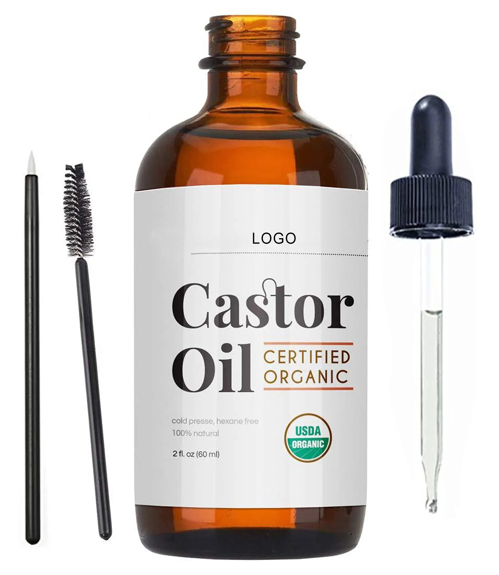 カスタムロゴ2オンス100% ピュアコールドプレスオーガニックキャスターオイルは、まつげの眉毛と髪の成長を刺激します