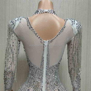 NOVANCE Y1729-A Nuovi Arrivi <span class=keywords><strong>2023</strong></span> Abito Elegante con Collo Alto in Rete Bianca, Nappe Lucide e Cristalli, Scintillante con Diamanti per Feste Serali - Product Image 5