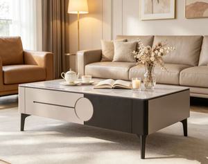 Modern Marble <b>Top</b> Coffee <b>Table</b> With Storage Drawer Minimalist Living Room Furniture - Product Image 3