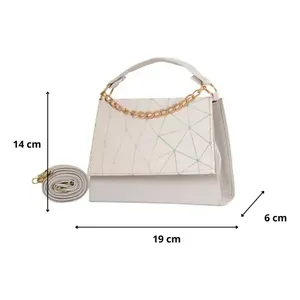 Borsa a Tracolla Geometrica Bianca Fana Eliana con Dettaglio Catena, in Pelle Sintetica Microfibra Impermeabile, 19x6x14 Cm, per Uso Quotidiano Femminile - Product Image 1