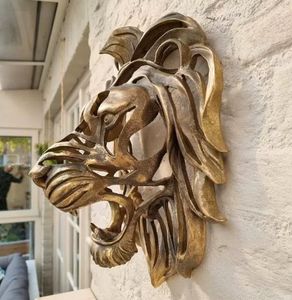 Venta al por mayor cabeza de león estatua resina artesanía estatuilla para jardín entrada pared decoración colgante de pared - Product Image 5