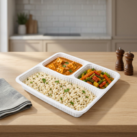 Boîte repas jetable en polypropylène 3 compartiments, qualité alimentaire, barquettes traiteur, préparation repas, épaisseur 3mm, vente en gros