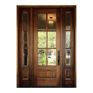Prettywood伝統的な外装シングルフレンチスタイルデザインサイドライト付きの頑丈な木製の家の正面玄関
