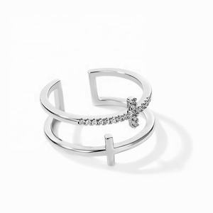 Gemnel Ultimo disegno di gioielli In Oro cubic zirconia doppia croce anello semplice - Product Image 4