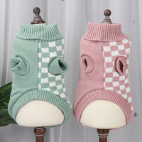 Pull pour chien en tricot patchwork à col montant, motif demi-damier, lavable, simple, chaud, pour l'hiver – Vente en gros