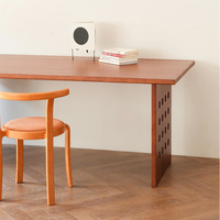 Table de bureau rétro japonaise du milieu du siècle, établi simple, table à manger en bois massif, bureau d'étude long, bureau moderne avec trou d'ordinateur