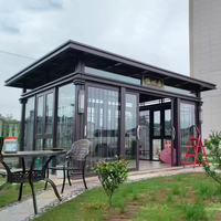 Véranda en aluminium sur mesure de style moderne, préfabriquée, quatre saisons, avec toit rétractable et porte transparente pour jardin