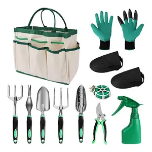 Kit completo de ferramentas para jardim, kit completo com bolsa e luvas, conjunto de ferramentas para jardim com garrafa de spray, kit de ferramentas para mulheres DIY durável, presente