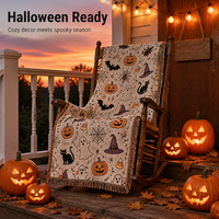 Couverture de canapé douce à motif personnalisé, tapisserie tissée en polyester et coton, couverture d'Halloween pour la décoration, vente en gros