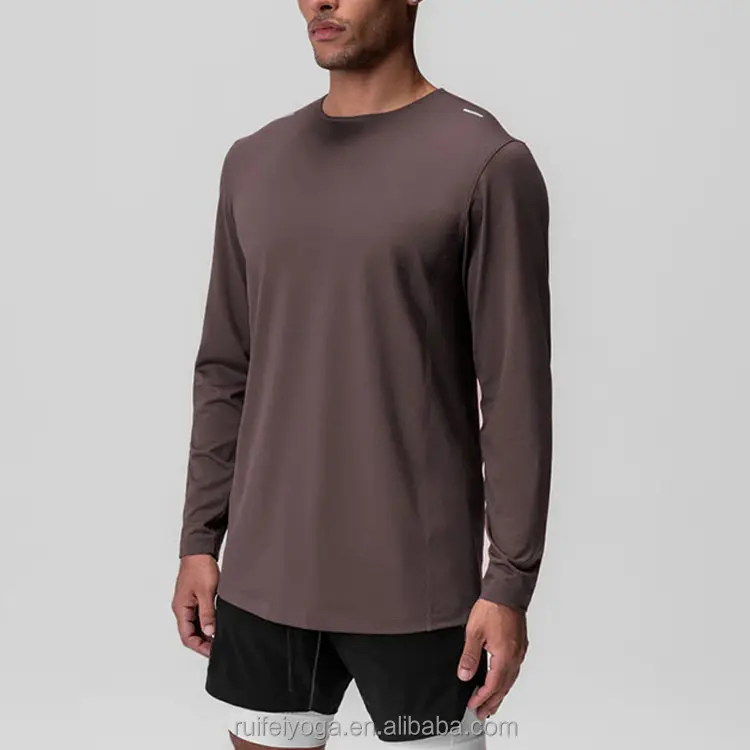 Manufacture Custom Print Lightweight Quick-Dry Polyester Sports Tshirt Running Athletic Blank Mesh Long Sleeve Men Gym T-shirt