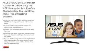 จอภาพ ASUS VY27UQ ขนาด 27 นิ้ว IPS ความละเอียด 4K 60Hz ได้รับการรับรองมาตรฐาน TUV ปกป้องสายตา พร้อมพอร์ต HDMI+DP รองรับการติดตั้งแบบ VESA - Product Image 6