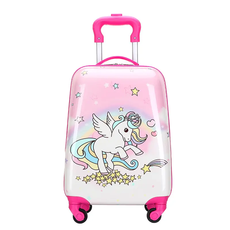 Tas koper berpergian ABS 18 inci untuk anak, tas koper kartun roda Universal berpola berbeda bahan ABS
