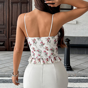 Nuovo Top Estivo Chuangerm Stile Vacanza, Top a Canotta con Schiena Scoperta, Stampa Floreale, Inserti in Pizzo e Rete, <span class=keywords><strong>Corsetto</strong></span> con Stecche per Donna - Product Image 4