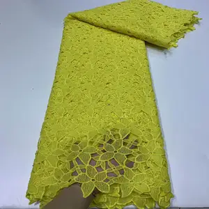 H016 African lace fabric sequin ironing and drilling embroidery plain color petal perforated lace fabric