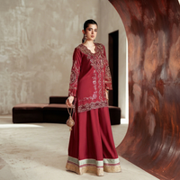 Ensemble 3 pièces Anarkali en viscose pure avec broderie Chikankari, chemise courte, manches épaisses et pantalon Plazo, infroissable, idéal pour les fêtes