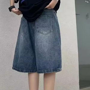 <span class=keywords><strong>Jeans</strong></span> <span class=keywords><strong>Corti</strong></span> da <span class=keywords><strong>Uomo</strong></span> in Denim di Cotone Oversize a Gamba Larga Regolabili, Stile Baggy, per l'Estate - Product Image 4