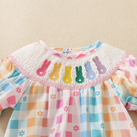 Vêtements de Pâques pour bébé 2026, barboteuse smockée, arc-en-ciel pastel, plaid brodé, lapin, barboteuse smockée pour bébé fille, barboteuse à bulles de Pâques