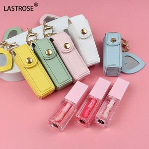 Hot Sell Lipstick Holder Keychain <b>Mirror</b> PU Leather Lip Balm Holder Keychain Lipstick Case With Makeup <b>Mirror</b> - Product Image 6