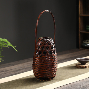 Handmade Bamboo Woven <b>Storage</b> <b>Baskets</b> Round Flower Vases Chinese Style Tableware Living Room Decor - Product Image 3