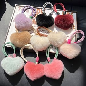 Porte-clés en peluche 10 cm, en fourrure de lapin, avec cordon de main, pompon moelleux, motif cœur d'amour mignon, pendentif pour sac à dos - Product Image 1