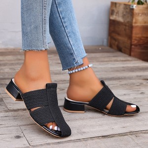 Mules à talon moyen en maille ajourée pour femme, grandes tailles, à talon épais, élégantes, à enfiler, pour l'été - Product Image 2