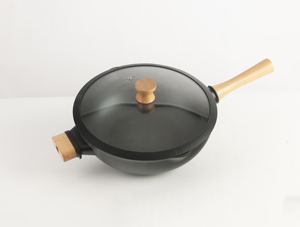 Venta al por mayor 30CM para <span class=keywords><strong>Amazon</strong></span> Venta caliente fundición a presión <span class=keywords><strong>de</strong></span> aluminio antiadherente Wok Pan con mango <span class=keywords><strong>de</strong></span> madera - Product Image 3