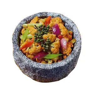 뜨거운 음식 Dolsot 수프 Bibimbap 쌀 그릇 판매 한국 스타일 천연 화강암 돌 도자기 요리 냄비와 팬