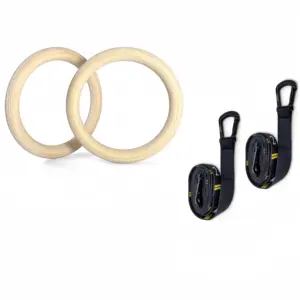 Peralatan fitness portabel latihan otot 32mm, cincin senam kayu gantung, set sabuk nilon