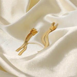 Pendientes de Cadena de Espiga de Diseño Único, Acero Inoxidable, Chapado en Oro, Cadenas Planas de Serpiente, Joyería para Mujer - Product Image 3