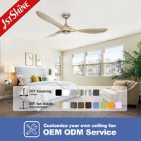 Ventilateur de plafond intelligent 1stshine 56 pouces en bois massif, commande vocale, décoration intérieure, installation facile, vente en gros