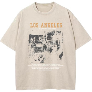 T-shirt imprimé <span class=keywords><strong>Los</strong></span> <span class=keywords><strong>Angeles</strong></span> surdimensionné pour homme, décontracté, manches courtes, jersey de coton, col rond, tee-shirt graphique - Product Image 3