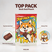 Sachet alimentaire personnalisé imprimé, qualité alimentaire, 100g, 250g, 500g, brillant, en PE, avec fermeture arrière, pour snacks, bonbons, biscuits, chips, emballage de détail pour enfants