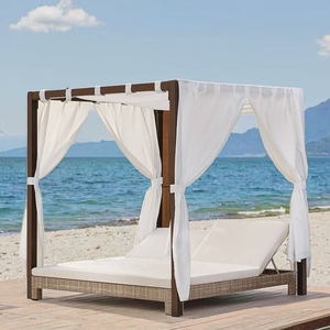 Luxurious <strong>Summer</strong> Outdoor Chaise Lounge Chair Metal Frame PE Rattan Canopy Daybed Double Bed Cabana Beach <strong>House</strong> Hotel Pool Villa - Product Image 1