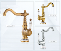 Homlex Robinet de lavabo de cuisine monotrou en laiton antique de haute qualité à poignée unique moderne classique brossé poli