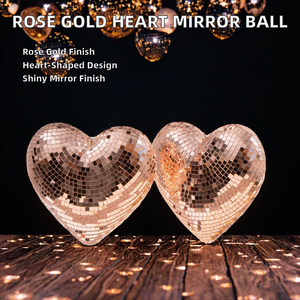 ลูกบอลกระจกสะท้อนแสงรูปหัวใจสีโรสโกลด์ งานแฮนด์เมดคุณภาพสูง พิมพ์ลายกราเวียร์ พร้อมสายโซ่สำหรับตกแต่ง - Product Image 2