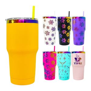 Vacuum Insulated 30Oz <b>Rainbow</b> Plated Tumblerr With Colored Straw Laser Engraving for Outdoor Travel Coffee Cup - Product Image 2