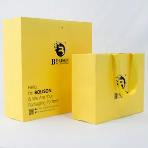 Special Paper Bag Gift Bags with Ribbon Handle Reusable Boutique Clothes Shoes Shopping Yellow Clothing Packaging Designer Shoes