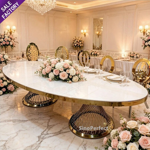 Prix de gros, mobilier de banquet moderne, table ronde en verre et acier inoxydable, tables de mariage de luxe dorées - Product Image 1