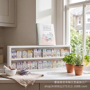 White Double Layer Wooden <b>Wall</b> Shelf 2 Tier <b>Hanging</b> <b>Storage</b> Display Rack For Kitchen Decorative Use - Product Image 2