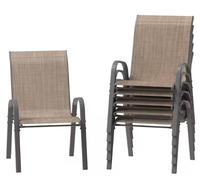 Chaise de jardin extérieure empilable à vente directe d'usine avec siège en tissu Teslin et cadre en acier enduit de poudre antirouille
