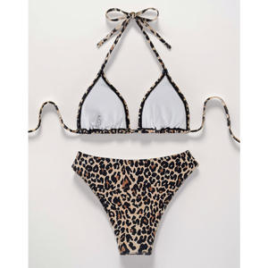Custom Sexy Leopard Brasileiro Impresso Triângulo Halter Bikini Swimwear Dois Trajes De Banho Para As Mulheres - Product Image 3