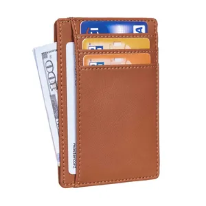 Custom Logo Slim Leather Card Holder Premium PU Leather Minimalist Wallet Credit Cardholder For Men And Women