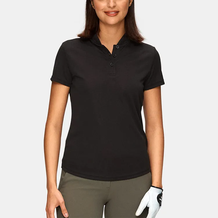 OEM Custom Ladies Shorts sleeve Polo Dress Women Black 100% Performance Polyester Women Polo T-shirts