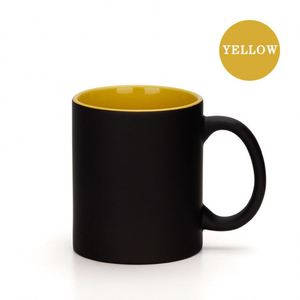 Taza <span class=keywords><strong>de</strong></span> cerámica negra mate con interior amarillo esmaltado, cuerpo recto, para café, sublimación, lisa, <span class=keywords><strong>de</strong></span> gres, para empresas, suministros <span class=keywords><strong>de</strong></span> oficina, gremio. - Product Image 1