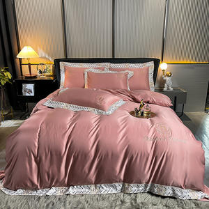 Ensemble de literie 4 pièces en microfibre de <span class=keywords><strong>soie</strong></span> lavée, linge de maison, drap et <span class=keywords><strong>taie</strong></span> d'oreiller, luxe brillant en Stock - Product Image 2