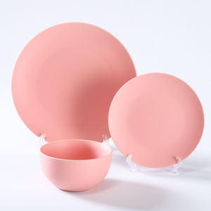 Set di stoviglie in ceramica di lusso smaltate di colore rosa 16 pezzi set da tavola in gres per stoviglie da portata in hotel con finitura opaca all'ingrosso - Product Image 2